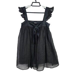 Womens Miss Me Black Silk Sleeveless Ruffled Mini Dress Flowy Design Lined S